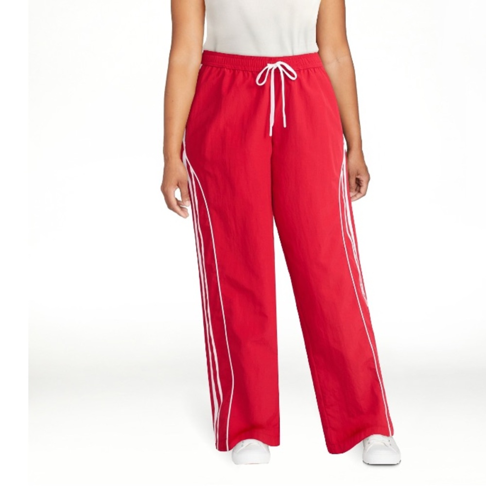 NWT Women’s Red Track pants with white sporty stripes XXL